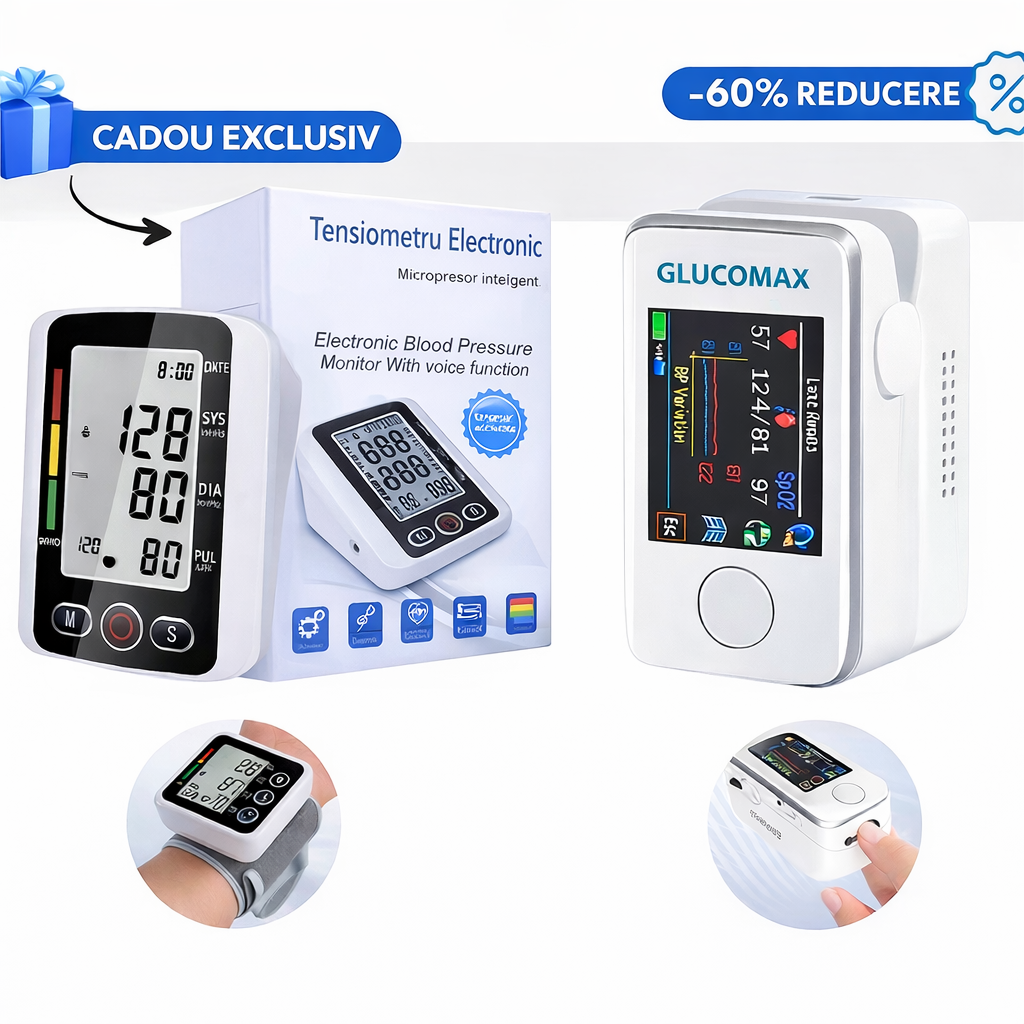 Glucometru neinvaziv GlucoMax OMRON + Tensiometru Digital (CADOU EXCLUSIV)
