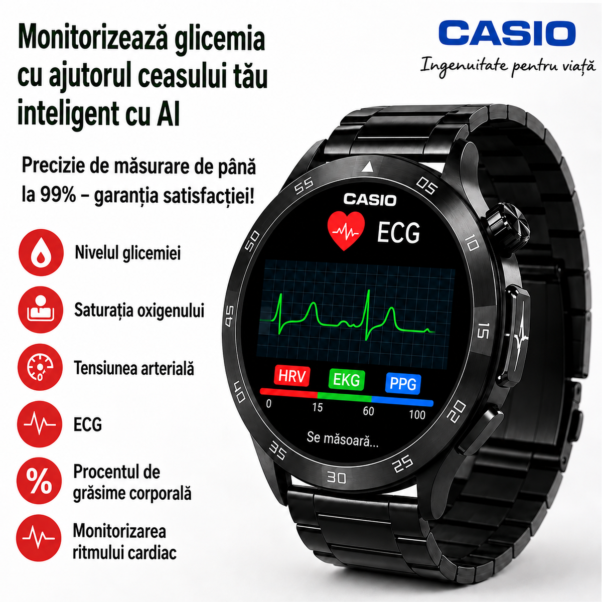 Smartwatch cu funcții de monitorizare a sănătății și a activității zilnice